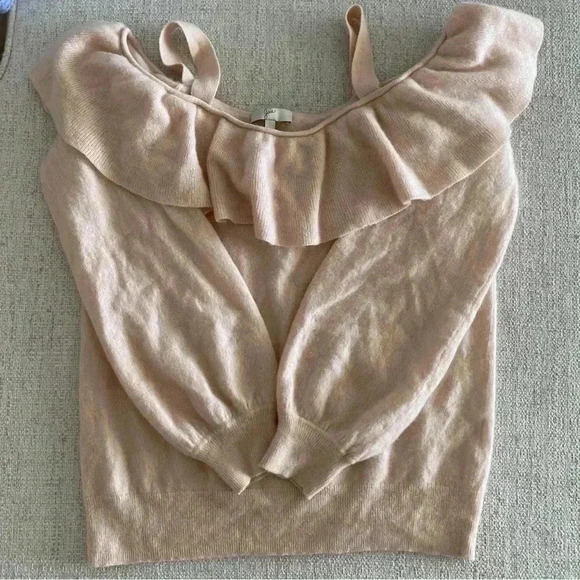 Joie 'Delbin' Shoulder Tie Cashmere Ruffle Sweater Size Small S Blush Pink - Picture 9 of 11
